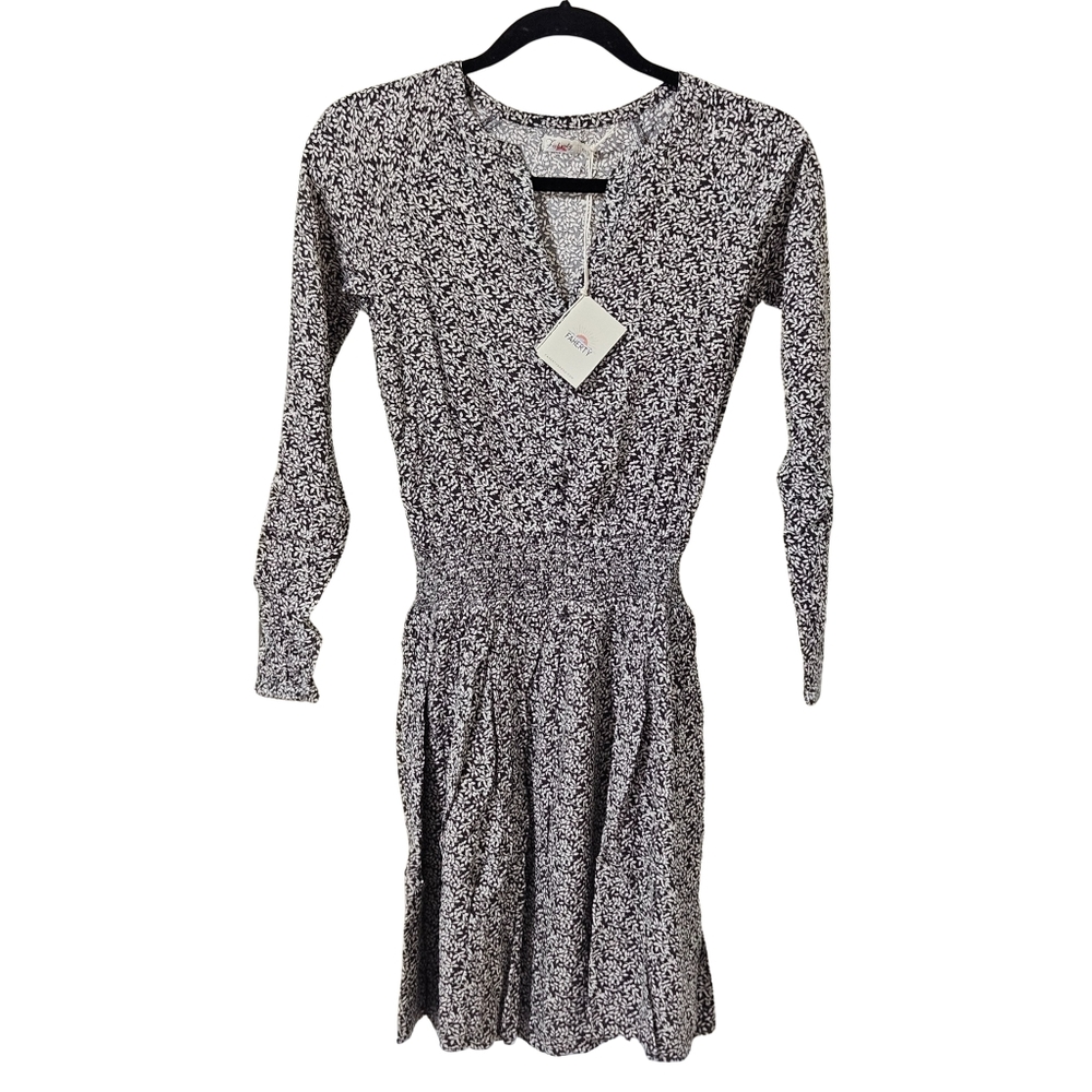 Faherty Montara Leaf Batik Mini Dress Long Sleeve Women XXS 100% Viscose NWT